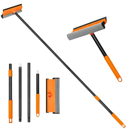 JEHONN Window Squeegee for Home Cleaning, 2-in-1 Car Windshield Washer Kit with Extension Pole 54.5 inches, Extendable Shower Glass Cleaner Tool for Mirror Auto Truck (Long & Short Handle Included)