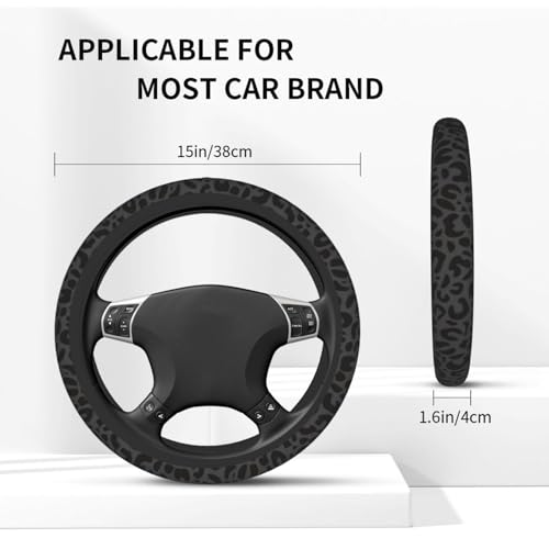 Black Leopard Print Cheetah License Plate Frame Black Animal Print Steering Wheel Cover Funny Cars Decor Aluminum Plate Frame Anti-Slip Breathable with Screws Fits Standard Us Ca Vehicles - color: Black Leopard Print Cheetah