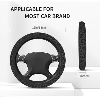 Black Leopard Print Cheetah License Plate Frame Black Animal Print Steering Wheel Cover Funny Cars Decor Aluminum Plate Frame Anti-Slip Breathable with Screws Fits Standard Us Ca Vehicles - color: Black Leopard Print Cheetah