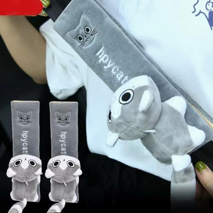 ZOSTLAND 2Pcs Car Seat Belt Pad Cover,Soft Auto Safety Strap Shoulder Pads,Plush Catoon Grey Cat Doll Seatbelt Cover,Cute Strap Covers Harness Pad,Compatible with All Cars and Backpack(2Pcs Grey Cat) - color: 2Pcs Grey Cat