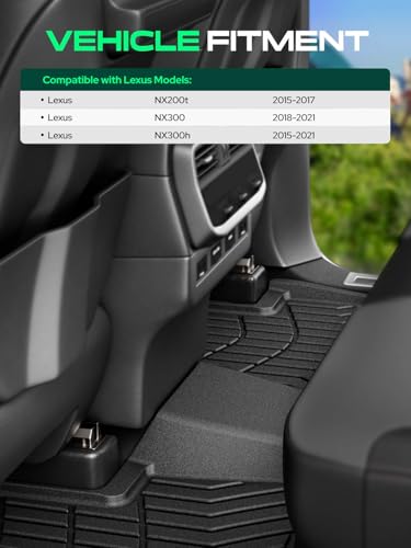 YHTAUTO Floor Mats Fit 2015-2021 Lexus NX /NX200t /NX300 /NX300h, TPE Floor Liners All-Weather Protection Custom Fit, 1st & 2nd Row, Set of 3 Black - size: For 2015-2021 Nx