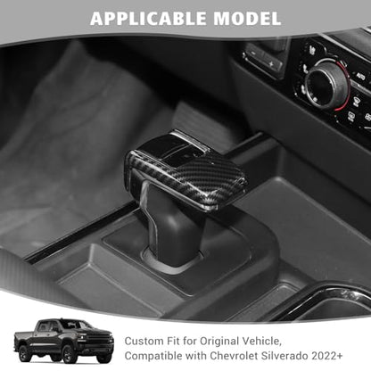 Jimen for Silverado Shift Knob Cover, Auto Gear Shifter Knob Trim Compatible with Chevrolet Silverado 2022-2024 (Carbon Fiber) - color: Carbon Fiber