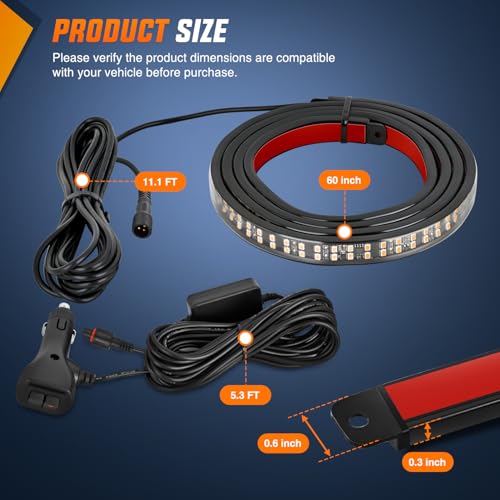 Nilight 60 Inch Truck Tailgate Strobe Light Strip Tail Emergency Bar Rear Window Warning Lamp Ultra-Bright Double Row 360 LED for Pickup Trailers Construction Vehicles Car SUV, Amber - color: 60" Tailgte Strobe Amber