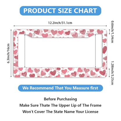 Valentine License Plate Frame Pink Romantic Hearts Sweet Love Personalise Stainless Steel Funny Design Compatible with Standard License Plate Holder for USA and Canada 6.3 x 12.2 in - color: Valentine, size: 6.3 X 12.2 In-1PC