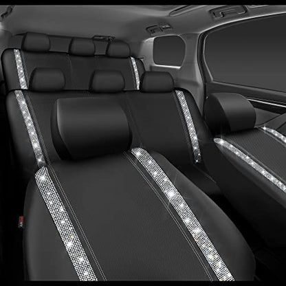 CAR PASS Bling Diamond Car Seat Covers, Shining Rhinestones Waterproof Faux Leather, 8 Seats 3 Rows with Zipper Glitter Crystal Sparkle Strips Universal Fit 95% MPV,SUV,CAR for Women Girl, Silver - color: Silver Seats Eight, size: Full Set