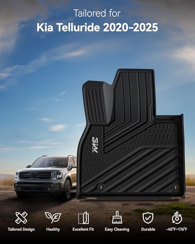 3W Floor Mats Fit Kia Telluride 2020-2024 2025 7&8 Seats, TPE All Weather Custom Fit Floor Mats for Kia Telluride for Car Mats Anti-Slip Heavy Duty Accessories, Black - size: 1.For Kia Telluride | 20-25 | 1st & 2nd Row