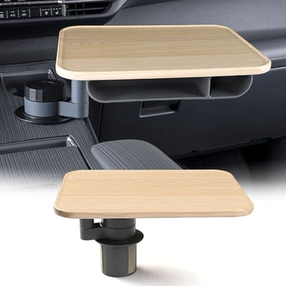 360° Rotating Wood Car Tray & Desk for Laptop - Steering Wheel Cup Holder Table, Car Accessories for Women & Men, Compatible with Tesla Model Y/3/S, Ford F150/Explorer/Maverick & Most Vehicles