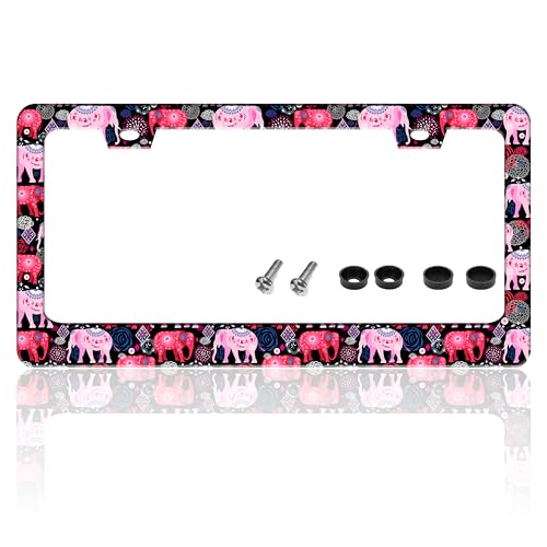 Tribal Elephant License Plate Frame Beautiful Animal License Plate Holder for Front or Rear Car Tags Reusable Stainless Steel Funny Car Decoration with Screws 6.3 X 12.2 Inch - color: Tribal Elephant
