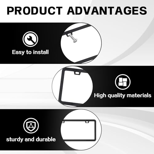 Automotive Universal 2-Set Black Carbon Fiber License Plate Frames Included Front and Rear Car Tags Anti-Theft Hardware Kit Have Glossy Surface