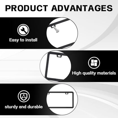 Automotive Universal 2-Set Black Carbon Fiber License Plate Frames Included Front and Rear Car Tags Anti-Theft Hardware Kit Have Glossy Surface