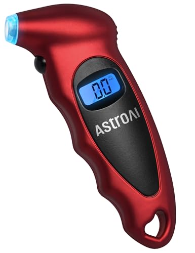 AstroAI Digital Tire Pressure Gauge 0-150PSI Calibrated to ANSI B40.7 +/-1PSI, Accurate in 0.1 Increments, Tire Repair Tools 4 Pressure Measurements for Car Truck with Backlight LCD, Red - color: Red