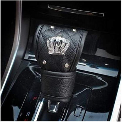 Black Leather Gear Shift Knob Cover with Bling Crystal Rhinestones Tiara Crown, for Women or Girls - color: 3.1 Crown