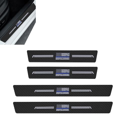 4 PCS Car Door Sill Protector, American Flag Design Leather & Carbon Fiber Style Anti-Scratch Car Scuff Plate Sticker, Universal for Most Cars SUVs Trucks (Black)