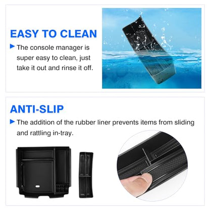 Autorder 2PCS Center Console Organizer for Kia Carnival 2022-2025 2026 Accessories Armrest Storage Box Secondary Insert Tray with Black Anti-Slip Mat（Front Tray + Armrest Organizer） - size: 2022-2026 Kia Carnival 2PCS