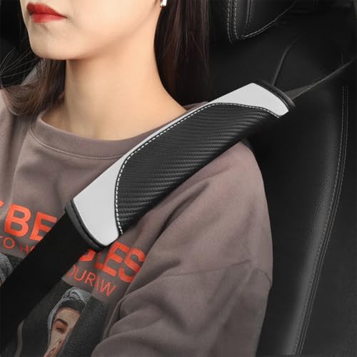 2PCS Carbon Fiber Car Seat Belt Cover, Leather Comfortable Soft Vehicle Seatbelt Pad for Shoulder & Neck, Automotive Interior Seat Strap Cushion Mat, Universal Fit (Black/White) - color: Black/White