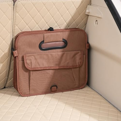 Car trunk storage box Foldable sedan SUV Universal outing travel good goods Multi compartment partition with handle (beige) - color: beige