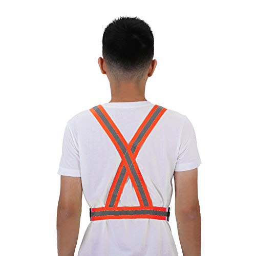Reflective Vest High Visibility Safety Vest Strap Adjustable and Elastic Gear for Running Cycling Jogging and Walking, Lightweight Night Safety Equipment with Large Reflective - color: Orange