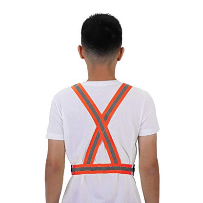 Reflective Vest High Visibility Safety Vest Strap Adjustable and Elastic Gear for Running Cycling Jogging and Walking, Lightweight Night Safety Equipment with Large Reflective - color: Orange