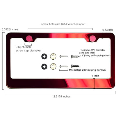 T304 Stainless Steel License Plate Frame – 8K Mirror Polish Finish, Rust-Resistant, Slim Design, Universal Fit, Includes Screw Caps, Washers & Stainless Steel Screws (Candy Red) - color: Candy Red