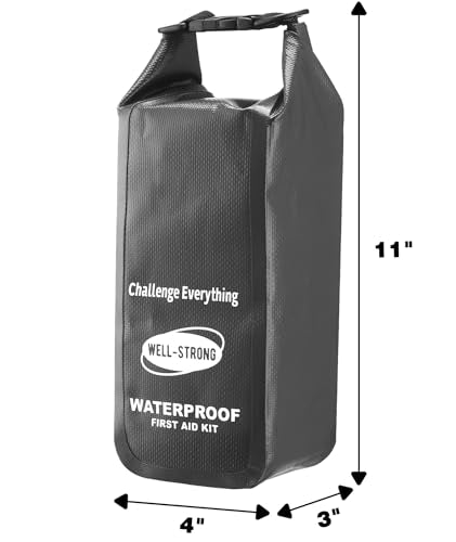 Boat First Aid Kit Waterproof, WELL-STRONG Marine Emergency Kit with Roll Top Dry Bag for Boating Fishing Kayaking – Water-Resistant Contents for Camping & Beach（Dark Grey） - color: Ws011-darkgrey