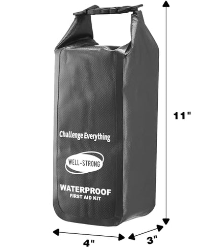 Boat First Aid Kit Waterproof, WELL-STRONG Marine Emergency Kit with Roll Top Dry Bag for Boating Fishing Kayaking – Water-Resistant Contents for Camping & Beach（Dark Grey） - color: Ws011-darkgrey