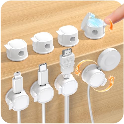8 Pack Rotatable Cable Clips Cord Organizer,Desk Cable Management Accessory,Cord Clips,Adhesive USB Wire Holder Keeper Organizer for Home Office Desk Phone Car Wall Desktop Nightstand cable organizer - color: White