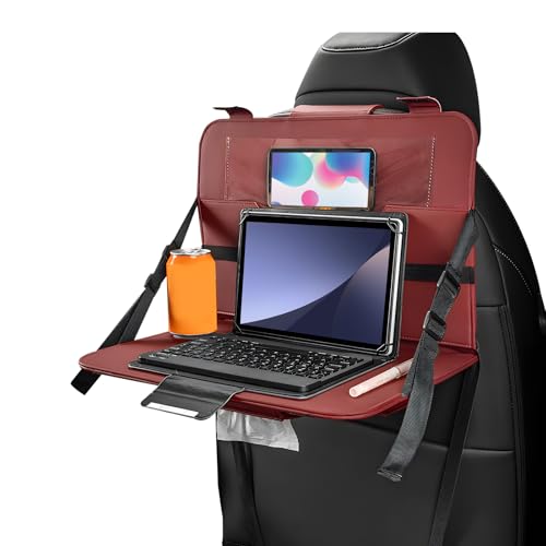 Car Steering Wheel Tray, Foldable Car Laptop Desk Eating Food Tray with Transparent Holder & Tissue Box, Adjustable Back Seat Headrest Table for in-Car Dining Working Studying (Red) - color: Red