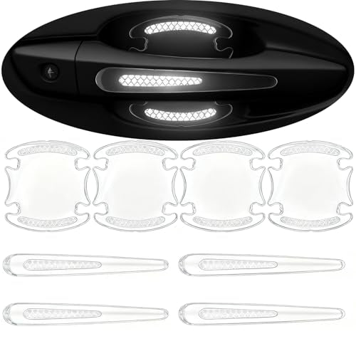 8pcs Clear Car Door Handle Scratch Protector，Clear-Transparent & 3D Carbon Fiber-Marking,Anti Scratch,Universal Auto Door Handle Anti Scratch Cover Guard (White) - color: White