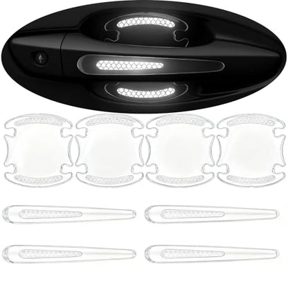 8pcs Clear Car Door Handle Scratch Protector，Clear-Transparent & 3D Carbon Fiber-Marking,Anti Scratch,Universal Auto Door Handle Anti Scratch Cover Guard (White) - color: White