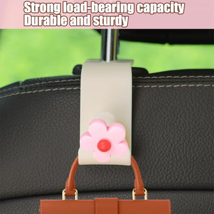 4 PCS Car Headrest Hook, Multifunctional Flower Vehicle Seat Back Storage Hook, Cute Automotive Seatback Organizer Hanger for Purse Grocery Bag Handbag, Universal Fit (Black/Pink) - color: Black/Pink