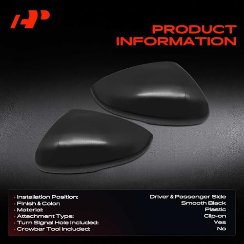 A-Premium 2 PCS Driver and Passenger Side Rearview Mirror Covers Caps - Compatible with Honda Accord 2018-2024 - Smooth Black, with Turn Signal Hole