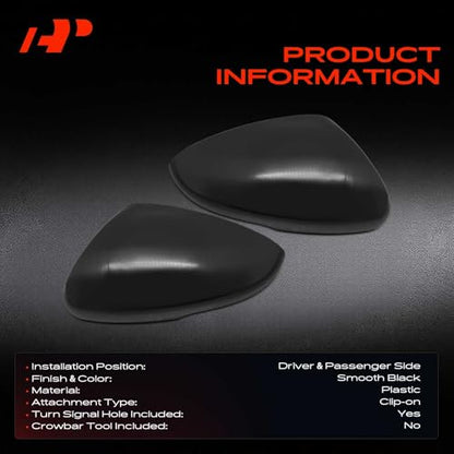 A-Premium 2 PCS Driver and Passenger Side Rearview Mirror Covers Caps - Compatible with Honda Accord 2018-2024 - Smooth Black, with Turn Signal Hole