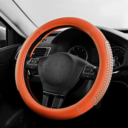 PIC AUTO Steering Wheel Cover, Glitter Gel Particles & Orange Luxury Leather Car Steering Cover, Universal Fit 14.5"-15.5" Anti-Slip Car Wheels Cover for Girls & Women - color: Orange