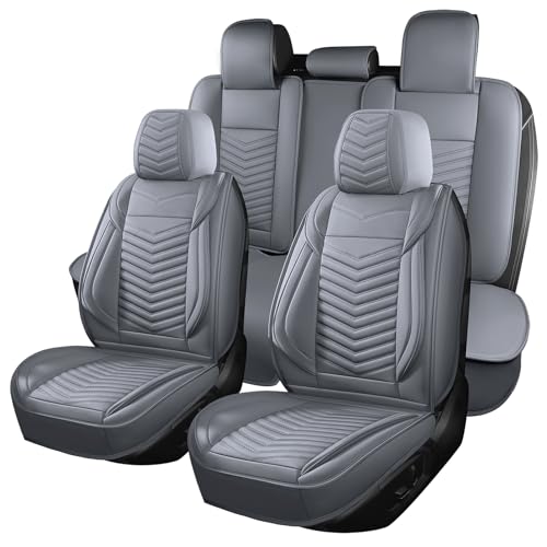 HChengkikz Nappa Leather Car Seat Covers Full Set, Gray Car seat Protector 5 Seats, Waterproof Car Seat Cushion, Universal Automotive Seat Covers Fit for SUV Truck Pick-up Sedan, Front and Rear - color: Style1 Gray, size: Full Seat