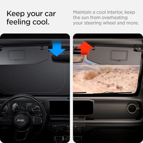 Spigen Triple-Coated CryoShade Front Windshield Sunshade (Reinforced Velcro Strap) Designed for Jeep Wrangler JL 2025-2018 & Gladiator 2025-2020 - size: Jeep Wrangler/Gladiator