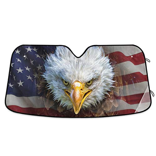 Bald Eagle American Flag Car Windshield Sun Shade Block UV Rays Sun Visor Protector Accordion Folding Sunshade Keep Vehicle Cool and Damage Free, Easy to Use, Fits Windshields of Various Sizes - color: Multicolor-bald eagle american flag