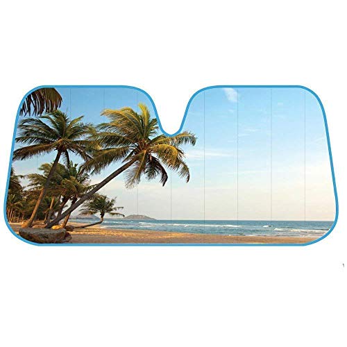 BDK Palm Tree Tropical Island Front Windshield Sun Shade Accordion Folding Cute Car Window Shades for Truck & Car Sunshade Shield for Sun UV Rays - Visor Protector Keeps Vehicle Cool - 58 x 27 inches - color: Palm Tree Tropical Island