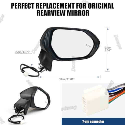 Passenger Side Mirror Assembly Compatible with Toyota Corolla 2020-2025 Heated with Turn Signal, Blind Spot Monitor, Power Adjustable Replace TO1321395, 8791012F90 Black (7Pin Right) - style: 7pin Right