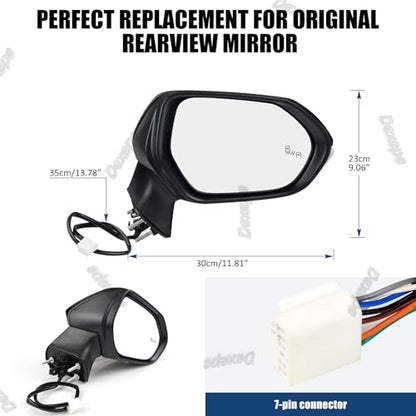 Passenger Side Mirror Assembly Compatible with Toyota Corolla 2020-2025 Heated with Turn Signal, Blind Spot Monitor, Power Adjustable Replace TO1321395, 8791012F90 Black (7Pin Right) - style: 7pin Right