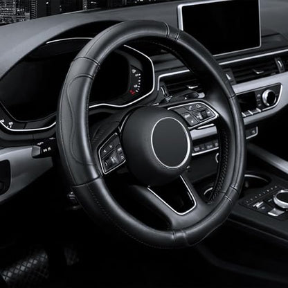 KAFEEK Steering Wheel Cover, Universal 15 inch, Microfiber Leather, Anti-Slip,Odorless, Black Lines - color: black4