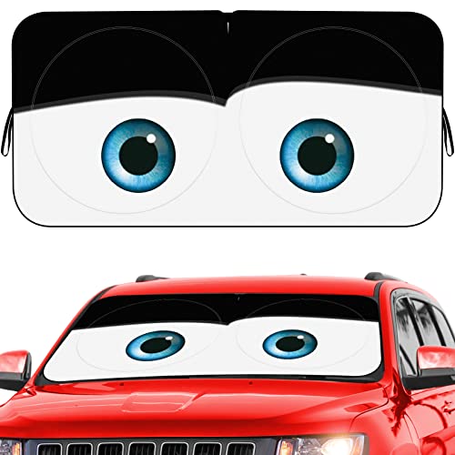 Car Windshield Sun Shade, Funny Eyes Sun Visor for Car Windshield, Wear-Resistant Black Tape, Foldable 59‘’x27.5‘’/63''x31.5'' - color: Cool Black Eyes, size: Small
