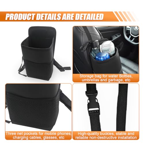 ZIMISI 2-in-1 Large Cup Holder, 80 oz Waterproof Car Seat Cup Holder with Mesh Pocket, Car Water Bottle Holder Bag, Vehicle Seat Side Storage Hanging Bag for Bottles & Big Drinks (2PCS) - size: 2PCS