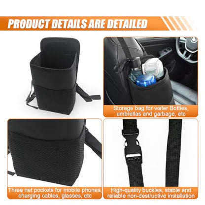 ZIMISI 2-in-1 Large Cup Holder, 80 oz Waterproof Car Seat Cup Holder with Mesh Pocket, Car Water Bottle Holder Bag, Vehicle Seat Side Storage Hanging Bag for Bottles & Big Drinks (2PCS) - size: 2PCS