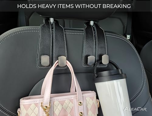 2 Pack Car Seat Back Storage Hooks - Headrest Hooks for Purses and Bags, Leather (Black) - color: Black