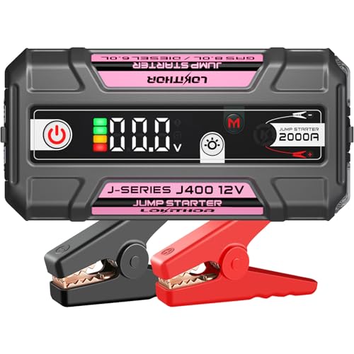 LOKITHOR J400 Jump Starter with ConnectMax Tech, 2000A 12V Battery Jumper Starter Portable, Lithium Jump Box and Jump Pack for Up to 8.0-Liter Gas and 6.0-Liter Diesel Engines, Smart Digital Screen - color: Pink