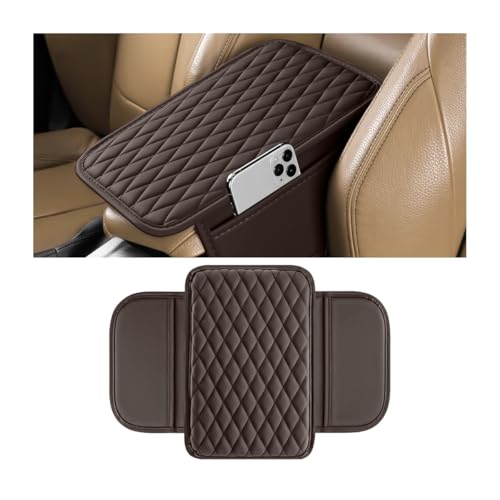 Car Armrest Cushion Pad, Leather Vehicle Center Console Cover with 2 Storage Bags, Non-Slip Automotive Interior Arm Rest Seat Box Cover Accessories, Universal for SUV RV Sedan (Coffee) - color: Coffee