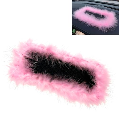 Dash Mat for Car, Anti Slip Pink Feather Dash Mat, 5.71" x 11.6" Colorfast Non-Shedding Anti-Slip Pad, Car Center Console Decoration for Phone Sunglasses Keys (Pink)