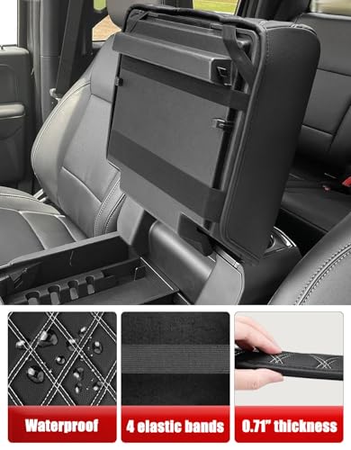 KBH Center Console Armrest Cover for 2021-2026 Ford F150, Middle Console Lid Protector, Arm Rest Box Cushion, Anti-Scratch, Black-Gray Stitch (Fits Bucket Seat Console Only) - size: Bucket Seat, 21-26 F150, Gray Stitch