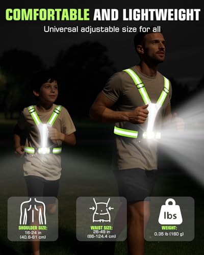 Zacro LED Reflective Vest with Chest Light 500LM, 5 RGB Colors High Visibility Rechargeable Light Up Running Vest IPX4 Night Safety Running Gear for Dog Walking, Cycling, Adjustable for Men Women Kids - color: Green