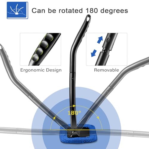 Frienda 2 Set Windshield Cleaner Tool Inside Car Windshield Cleaning Wand Auto Window Cleaner with Detachable Handle, 8 Reusable Microfiber Pads and 2 Spray Bottles for Car Interior(Blue) - color: Blue